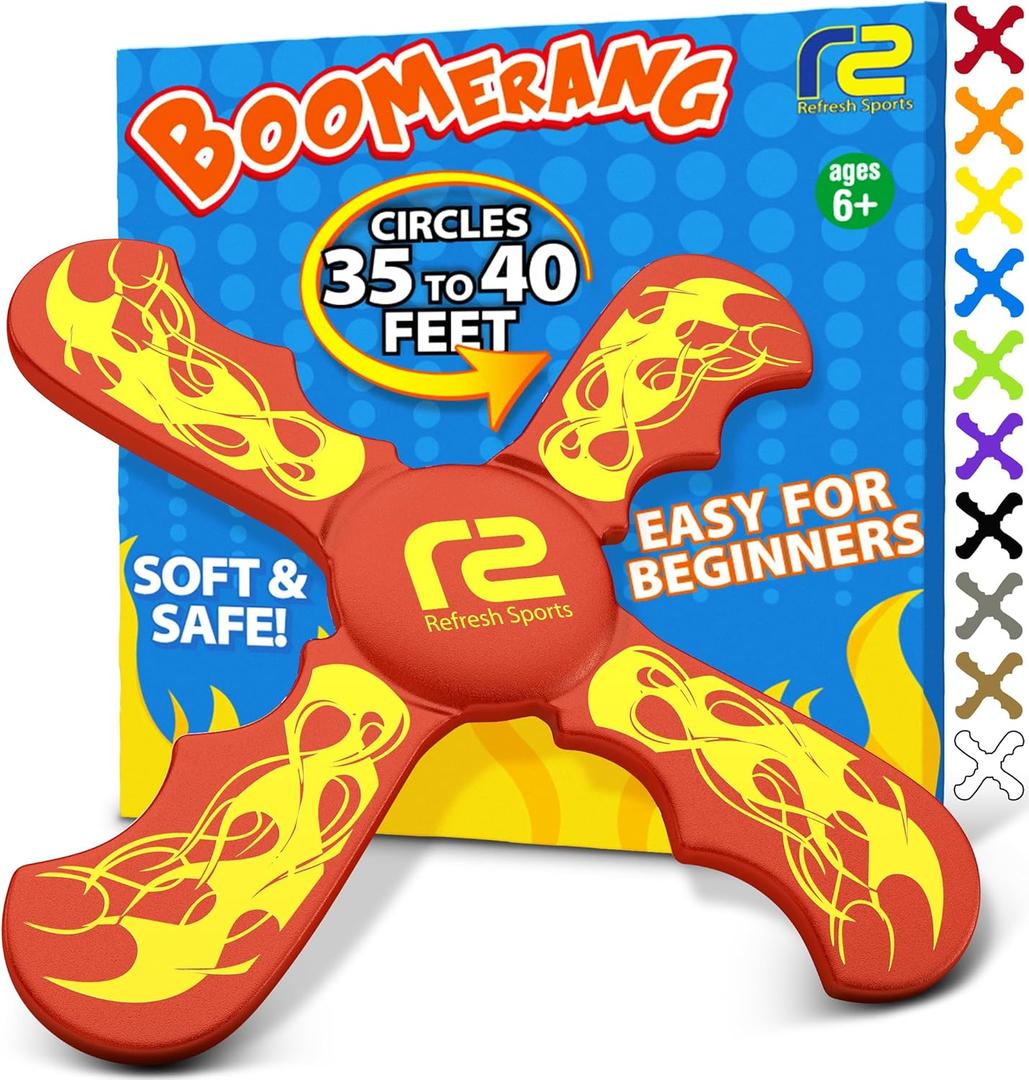 Boomerang for Kids - It Really Does Fly Back - Fun & Easy to Use Toy Gifts for Boys & Girls - Soft Foam Design Allows for Safe Play Perfect Beginner Toy Gift Idea & Kids Boy Birthday Party Activity (Red)