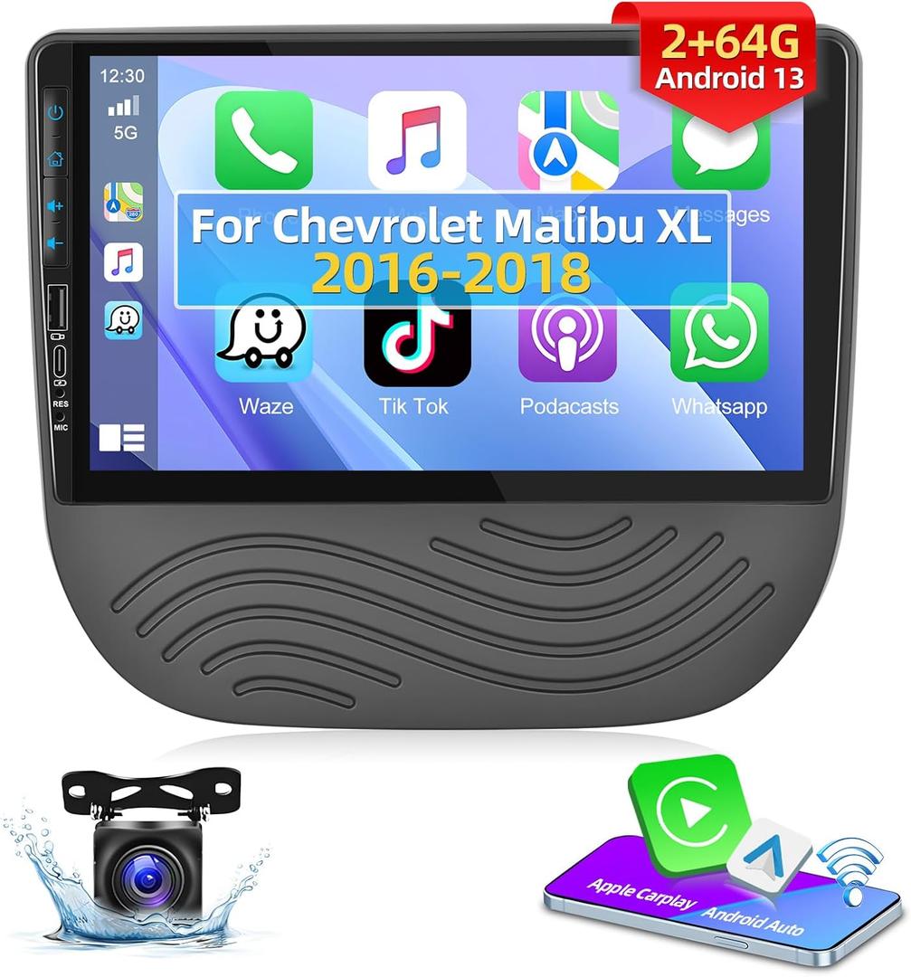 Podofo [2+64G] Car Stereo Radio for Chevrolet Malibu XL 2016 2017 2018 with Wireless CarPlay Android Auto 9 Inch Touch Screen Bluetooth Audio with GPS Navigation Mirror Link WiFi RDS AHD Backup Camera