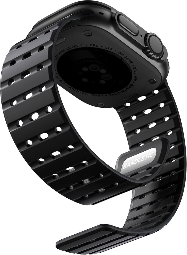 Bandletic Compatible with Apple Watch Ultra 2 Band Men Women, Magnetic Silicone Rugged Sport Watchband for iWatch. Size: 49mm/46mm/45mm/44mm/42mm(series 3/2/1)