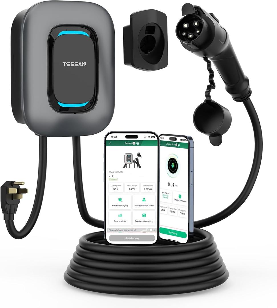 EV Charger Level 2, TESSAN 40A/240V Electric Vehicle Charing Station, Smart EV Chargers Equipment App Control Wi-Fi Only 2.4Ghz& Bluetooth 25ft Cable with NEMA 14-50 Plug for Indoor Outdoor Home