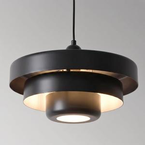 Modern Tiered Metal Pendant Light, Adjustable Height Ceiling Light Fixture, All-Metal Construction, Mid-Century Pendant Lighting for Kitchen Island Dining Room Living Room Hallway(Matte Black)
