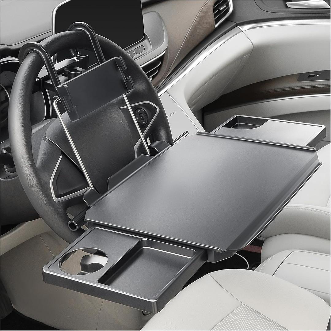 Paffenery Large Car Steering Wheel Tray Back Seat Headrest Tray with Phone Holder, Steering Wheel Desk Food Table for Car Laptop Mount Steering Wheel for Large SUVs, Trucks & Vans