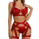 Avidlove Women's Lingerie Sets Sexy Underwire Push Up Lingerie Strappy Garter Lingerie with Chain(Red,S)