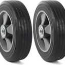 AR-PRO (2-Pack) 8" x 2" Flat Free Solid Rubber Tire and Wheel, 3/4" & 5/8" & 1/2" Axles Bore Hole with 2" Offset Hub, Compatible with 8 Inche Wheel for Dolly Trolley Hand Trucks Garden Wagon Cart