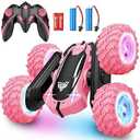 KKONES Remote Control Car, 2.4GHz Double Sided 360 Flips Rotating Electric Race RC Stunt Car, LED Wheel & Headlight High Speed Off Road Cars Toy Gift for 3 4 5 6 7 8-12 Year Old Boy Toys (Pink)