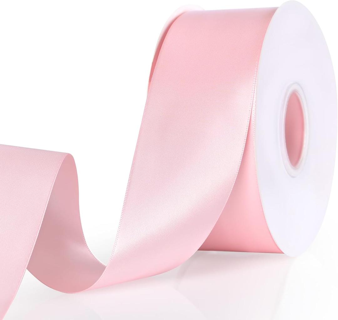 Pink Ribbon, Double Face 2 Inch x Continuous 50 Yards Pink Satin Ribbon for Gift Wrapping, Wedding Decoration and Floral Bouquets