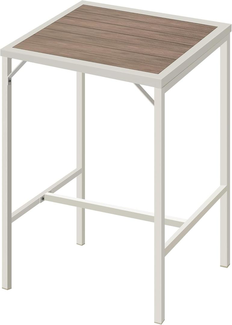 LZRS Outdoor Bar Table – 23.6" Square Heavy-Duty Steel Frame with Weather-Resistant HDPS Top, Durable Patio Bar Table for Garden, Balcony, Poolside, Woodlike