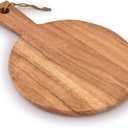 Samhita Round Acacia Wood Cutting Board with Handle for Chopping and Serving Charcuterie, Cheese, Pizza, Bread - Wall Décor (13" X 9" X 0.75")