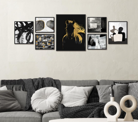 Europicart Black and White , Wall Frames Set of 7