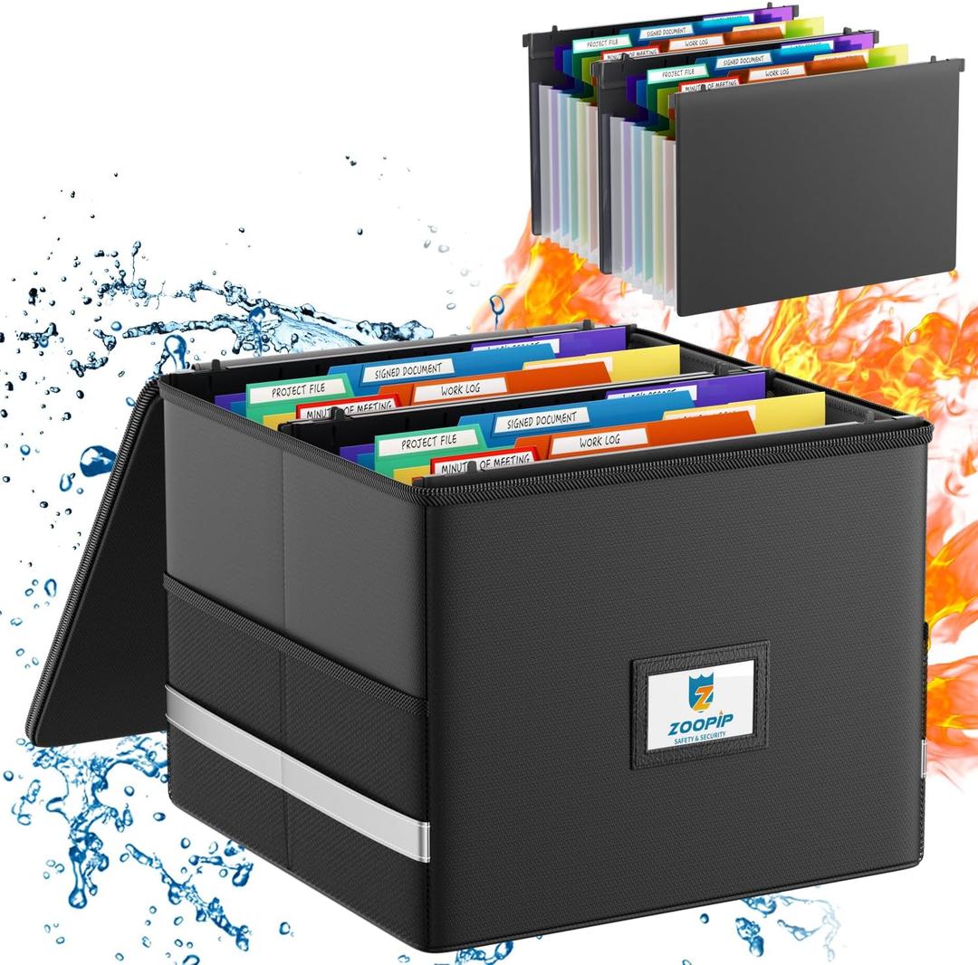 Fireproof File Box with Hanging File Folders,Accordion Pockets,Hanging File Organizer for Letter Size(Folders+Box-13.8"*12.2''*9.8'') (14 Pages, Standard)