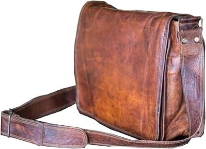 18 inch Leather Full Flap Messenger Handmade Bag Laptop Bag Satchel Bag Padded Messenger Bag School Brown (Brown), 18 x 13 x 5 inches