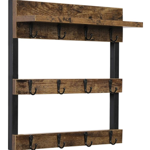 OROPY Coffee Mug Rack Wall Mounted, Rustic Wood Cups Rack with 12 Hooks and Storage Shelf, for Home Kitchen Display and Collection (Rustic Brown)