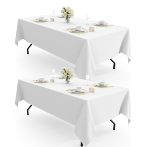 12pcs Pureegg Rectangle Table Cloth 60" x 102" Durable Polyester Tablecloth Offers Reusable & Washable Protection, Ideal for Outdoor Party, Picnic, Wedding, Banquet and Birthday, 12 Pack, White