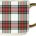 Sweet Water Decor White Plaid Coffee Mug, 14oz China Christmas Mug with Gold Handle, Large Holiday Winter Cup for Coffee, Tea & Hot Chocolate, Stocking Stuffer Gifts for Women