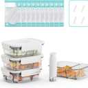 Vacuum Seal Glass Food Storage Containers with Sous Vide Bags, Compartment Container with Airtight Locking Lids for Lunch, BPA Free, Leak Proof, Long-Lasting Freshness-34.85oz 4pack