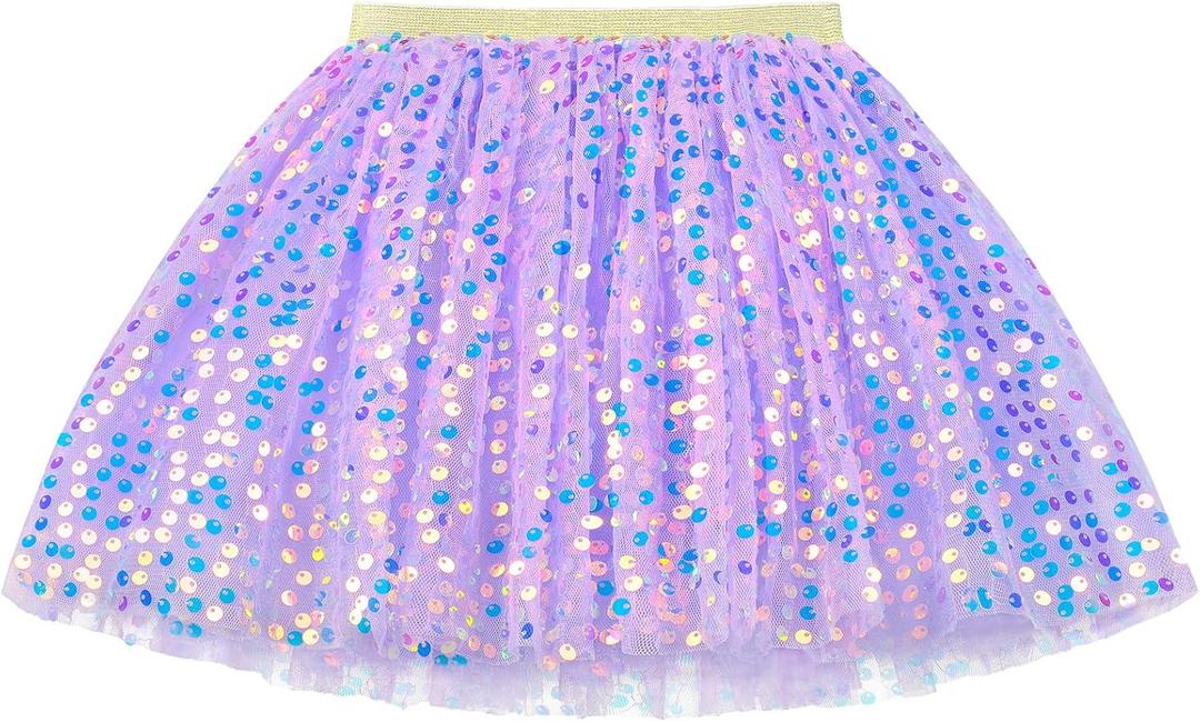 KEREDA Toddler Girls Layered Tutu Skirt Sparkling Sequin Tulle Dance Skirts (6-8 Years, Purple)