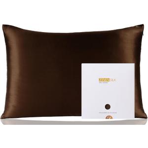 ZIMASILK 100% Pure Mulberry Silk Pillowcase for Hair and Skin Health,Soft and Smooth,Both Sides Premium Grade 6A Silk,600 Thread Count,with Hidden Zipper,1pc (Queen 20''x30'',Chocolate)