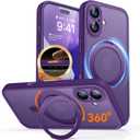 CANSHN 360 Spin Magnetic Stand for iPhone 17 Case with Camera Control [Full Camera Protection] [Compatible with Magsafe] Translucent Matte Shockproof Protective Phone Cover 6.3" - Deep Purple