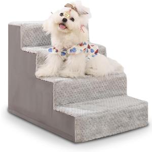 Dog Stairs for Small Dogs, 17.5" H, 4-Step Dog Steps for High Bed Couch and Sofa, Pet Stairs for Dogs and Cats Climbing with Non-Slip Bottom and Washable Cover, Light Grey