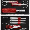 ZWILLING Beauty TWINOX 11-Piece Manicure and Pedicure Crocodile Pattern Cowhide Leather Case with Zip Closure, Nail Care Kit, Premium Travel Nail Set, Matte, Red