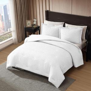 ClevaHome King Comforter Set Crystal White, 3 Pieces Clipped Jacquard Comforter Set, All Season Lightweight Soft Shabby Chic Embroidered Bed Set (102" x 90" Comforter & 2 Pillow Shams)