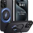 Upgraded Magnetic for iPhone 15 Pro Case,[Unbreakable & Magnetic Stand] [Military-Grade Protection] [Phone Case Compatible with MagSafe] Slim Translucent Matte Shockproof Phone Cover,Black
