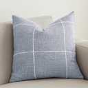 vctops Rustic Lattice Cotton Linen Decorative Throw Pillow Cover Embroidery Square Cushion Cover Pillowcase for Sofa Bedroom Couch (Plaid Blue, 18"x18")