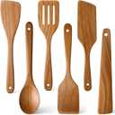 6 Pack Acacia Wood Spatula Set Non Toxic Kitchen Utensils for Cooking Spoon Flat Wooden Wok Spatula Spurtle Kitchen Tools Slotted Turner Scraper Bamboo Cooking Utensil Set Fish Egg Flipper Spatulas