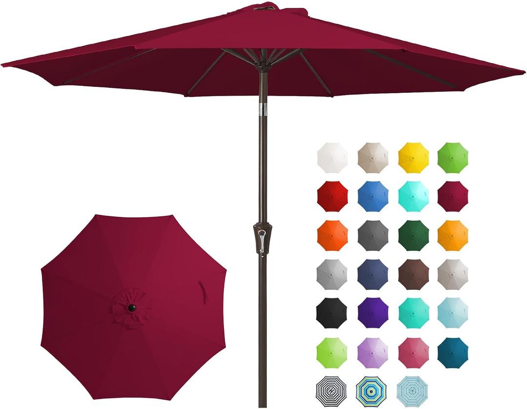 JEAREY 9FT Outdoor Patio Umbrella Outdoor Table Umbrella with Push Button Tilt and Crank, Market Umbrella 8 Sturdy Ribs UV Protection Waterproof for Garden, Deck, Backyard, Pool (Brick Red)