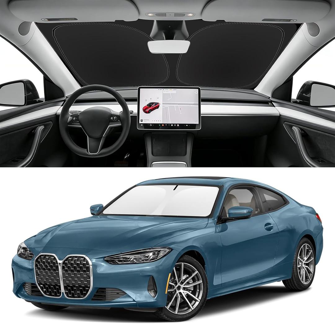 Custom Fit Windshield Sun Shade for BMW 4-Series 2021-2026, Blocks UV & Heat, Front Window Sunshade Accessorie, Easy Fold & Store Keep Your Car Cooler