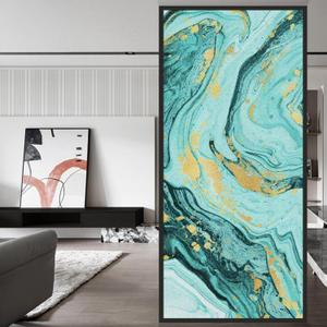 Original Hand Drawn Marble Frosted Texture Privacy Window Film, Static Cling Double-Sided Glass Covering Decor for Bathroom Living Room, Agate Teal, 16.9"x78.74"x2PCS
