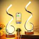 BESKETIE Modern Spiral LED Table Lamp Set of 2, 10W Touch Control Table Lamp with USB Charging Ports, Dimmable 3 Color Modes Bedside Nightstand Desk Lamp Light for Bedroom, Living Room, Office -Silver