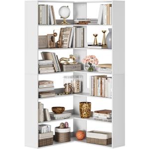 MilleLoom 6-Tier Corner Bookshelf with Baffles, Industrial Large Corner Etagere Bookcase, L-Shaped Tall Corner Bookcase, Corner Shelf Display Rack Storage for Living Room Home Office