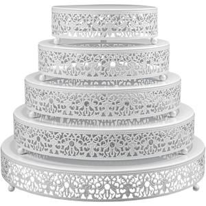 Wenqik 5 Pcs Metal White Cake Stand,16/14/12/10/8 in Round Cake Holder