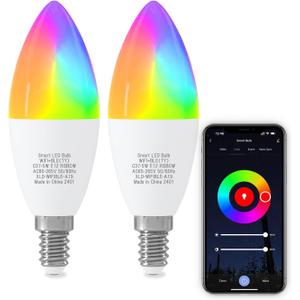 ORALUCE Smart Light Bulb Compatible with Alexa & Google Home, C37 E12 LED Light Bulb 40W Equivalent, 2.4GHz WiFi & Bluetooth Color Changing APP Dimmable, Multicolor LED Bulb 450 Lumens,2P