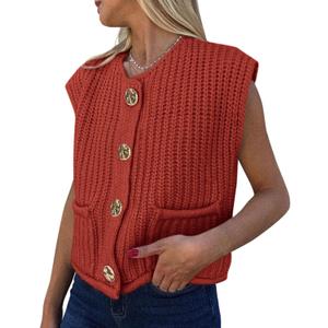 PRETTYGARDEN Women's Summer Sweaters Vest 2025 Sleeveless Button Down Cropped Pockets Chunky Knit Cardigan Trendy Tank Tops (M)