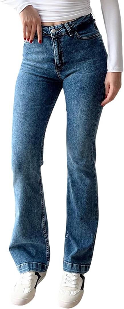 YouSexy Women's Flare Bell Bottom Jeans Destroyed Flare Denim Pants 70s Outfits for Women (Z-blue) M