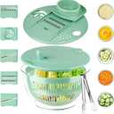 YUANYE Salad Spinner Large, 3 IN 1 Vegetable and Fruit Washing Bowl with Strainer, Lettuce Spinner with 5 Blades Slicer, Egg Yolk Strainer, Bowl for Efficient Salad Preparation, 5.3 QtGreen
