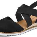 mysoft Womens Wedge Sandals Low Heel Closed Toe Espadrilles (Black)