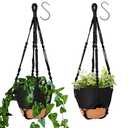 GARDIFE 10 Inch Hanging Planters with Macrame Plant Hanger for Indoor and Outdoor Plants, 2 Pack Large Self Watering Hanging Plant Pot with Basket Flower Pot with Drainage Hole, Black