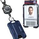LIUGX Retractable Badge Holders, Heavy Duty Carabiner Keychain Clip,Durable ID Card Holder (Holds 4 Cards), with 31.5” Retractable Badge Reel,10,000+ Rebound,Carbon Fiber-Texture,Dark Blue