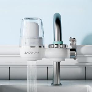 Aqupuvir Sink Water Filter System for Kitchen Faucet | Reduces Lead, Chlorine, Bad Taste & Odor | High Capacity 10,000 Gallons | Easy Install with View Window | Drinking Water Purifier