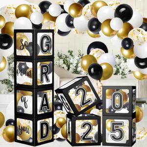 Graduation Decorations 2025 Graduation Party Decorations Set of 4 Boxes with 144pcs Balloons Arch Garland Kit Party Supplies for Any Grades Black and  White Letters