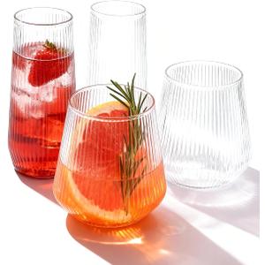 BESTSTAR 48 Pack Disposable Ribbed Origami Ripple Plastic Glasses Set - 24 9 OZ Stemless Champagne Flutes & 24 12OZ Cups, BPA-Free Shatterproof Clear Drinkware for Weddings, Parties & Events (Clear)
