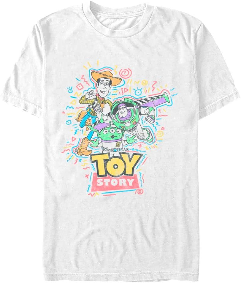 Pixar Unisex-Adult Pixar Toy Story New Toys on The Block Short Sleeve Tee Shirt (Large, White)