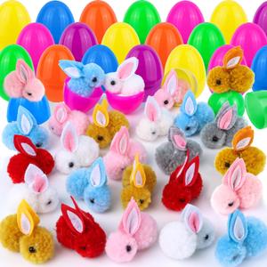 Grastfu 24 Pack Easter Eggs Fillers with Mini Bunny Plush Basket Stuffers with Toys Inside Bunny Mini Stuffed Animal, Easter Eggs Hunts Party Favors Surprise for Kids Toddlers Boys Girls