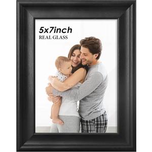 PEALSN 5x7 Picture Frame with Real Glass Front and Black Backboard, Wall Gallery Photo Frames for Wall Mounting or Tabletop Display, Black
