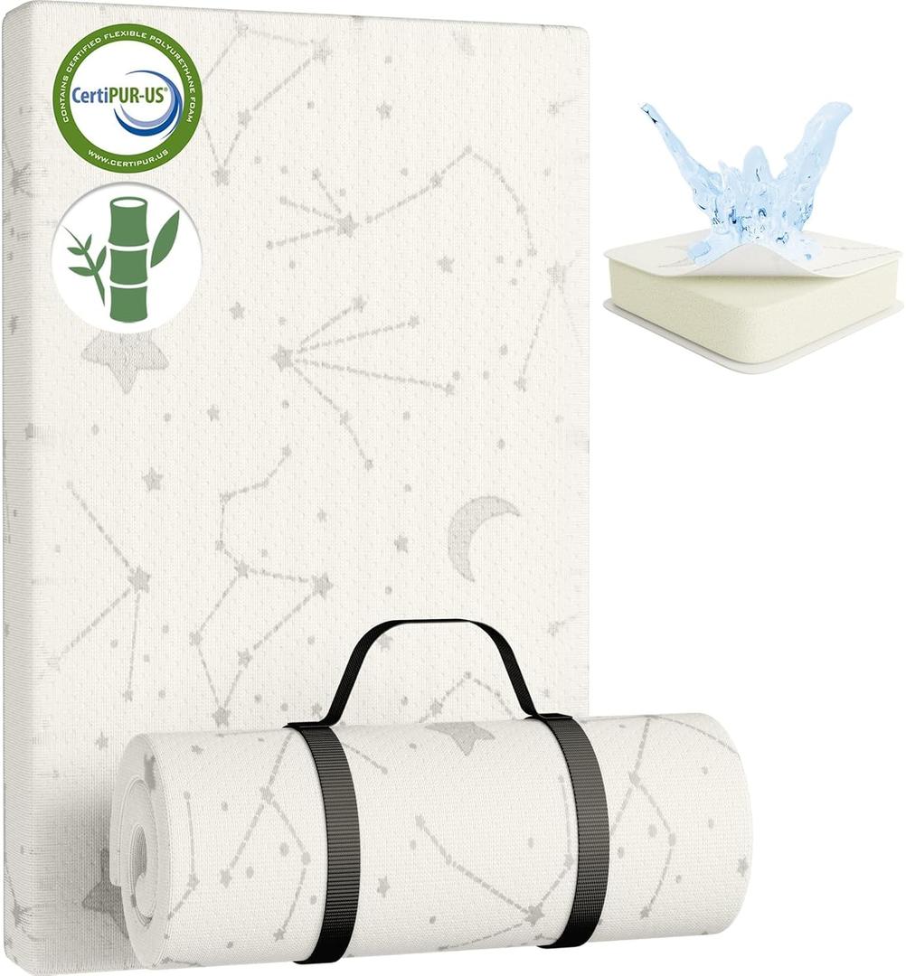 YENING Bamboo Pack and Play Mattress Pad Breathable 38x26 Waterproof Baby Mattress for Pack N Play Matress Topper Waterproof with Strap (Bamboo Cover (Reduces Odors))