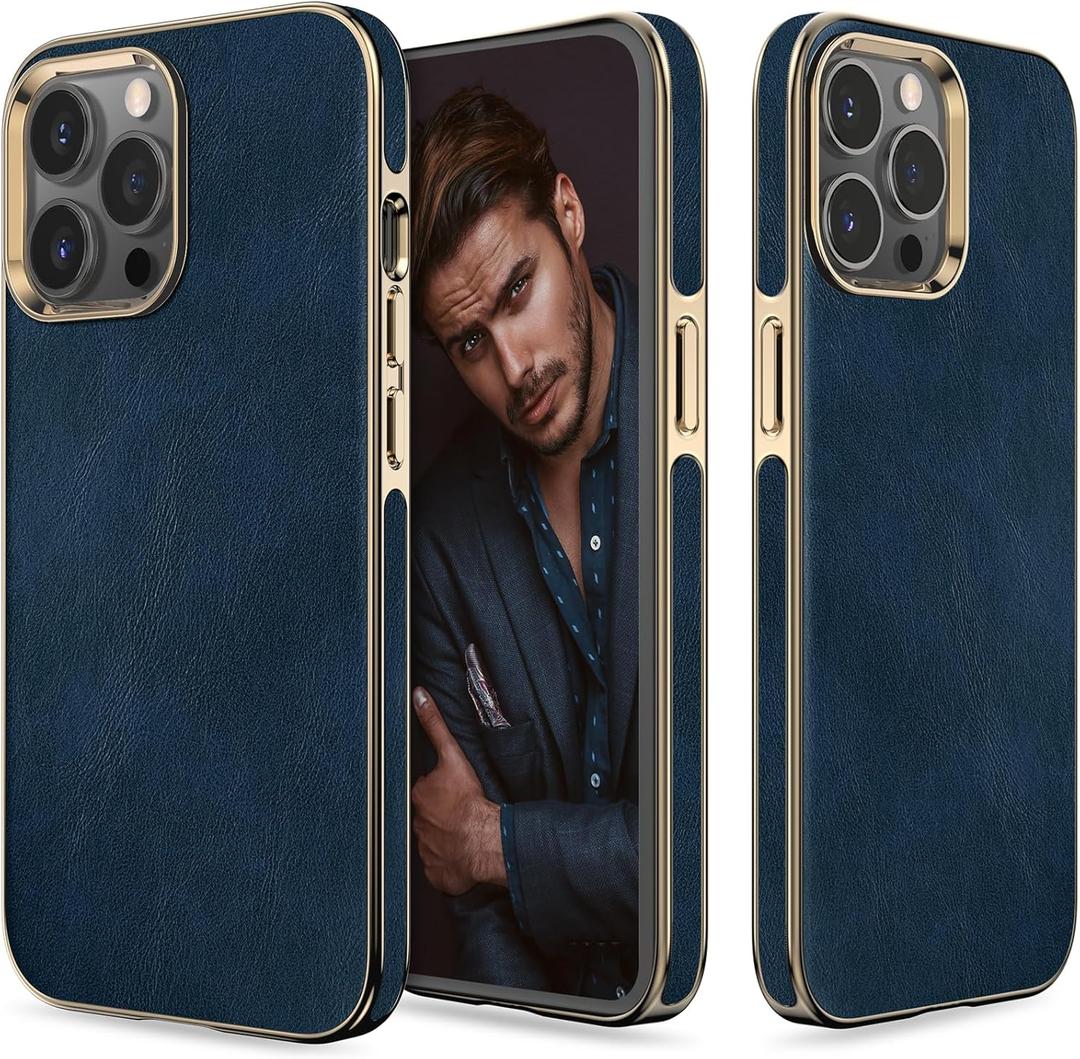 LOHASIC Leather Case for iPhone 14 Pro, Luxury Italy Leather Pattern Soft Grip Durable Anti-Scratch Full Body Protective Phone Men Women Cases Compatible with iPhone 14 Pro - Italy Blue