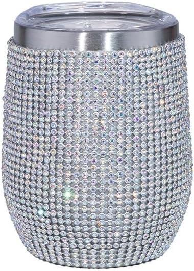 Water Bottle Wine Tumbler with Bling Diamonds, 12oz Tumbler Rhinestone for Wine Glass Tumbler Girls Trip Cups, Straw, Straw Brush and Cup Brush for Wine Coffee Cocktails Champaign, AB